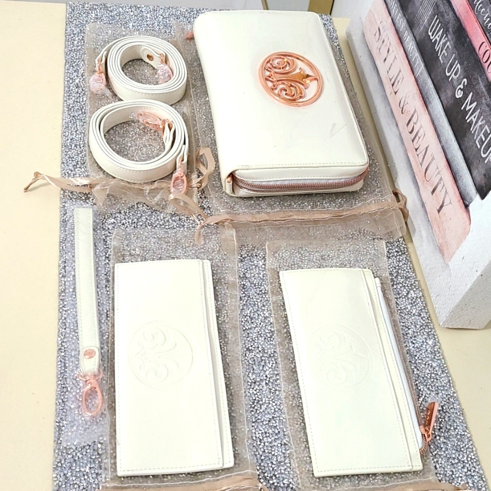 6 Piece Multi-Use Wallet, Wristlet, Clutch, Purse & Crossbody w/Rose Gold Emblem - Picture 6 of 13